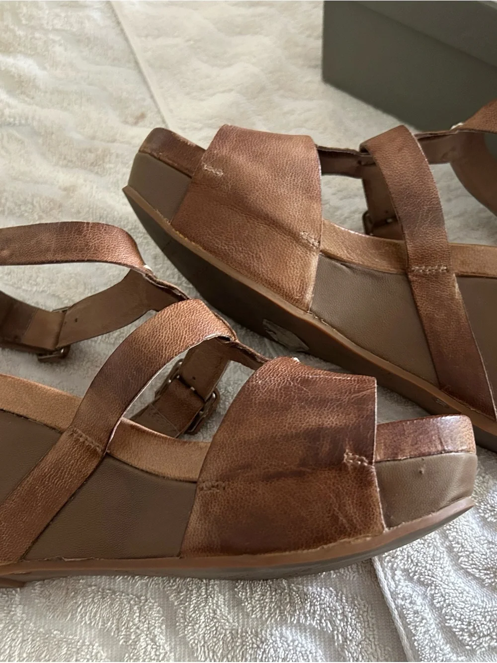 Antelope Brown Leather Platform Strappy Sandals